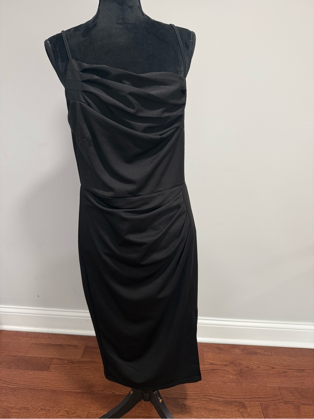 Grace Karin Black Draped Midi Sheath Dress